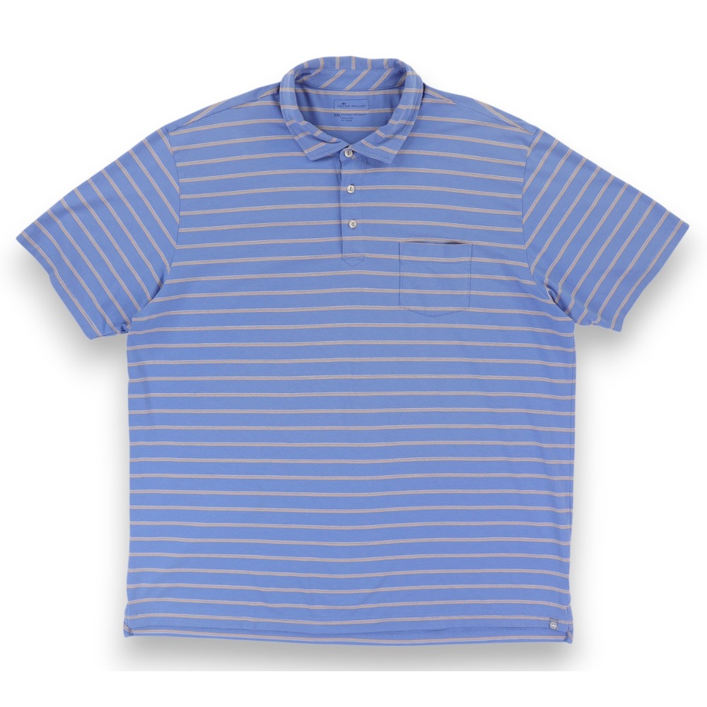 Peter Millar Polo Shirt Mens 2XL Blue Stripe Pocket Casual Golf Stretch MS19K72P